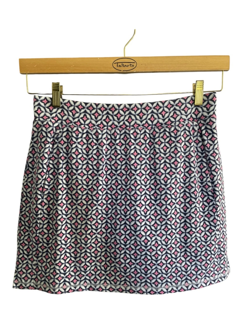 T by Talbots Navy & Pink Geometric Cotton  Blend Mini Skirt w Built-In Shorts Mp